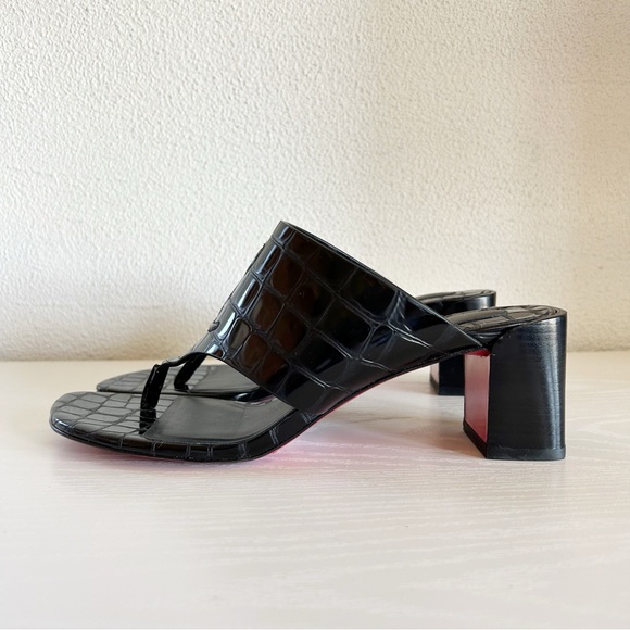 Christian Louboutin Tongamule Black Croc Embossed CL Logo Block Heels Size EU 39 - Picture 7 of 13